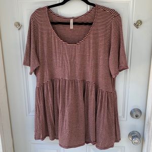 Maroon and Cream Striped Peplum Top